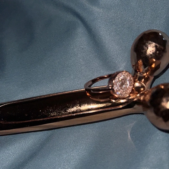 Rose gold  plated silver button stacking mini faux diamonds embellished - Picture 3 of 6